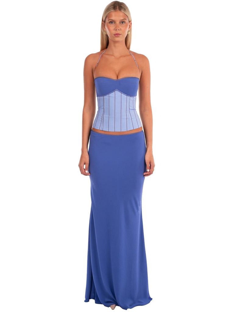 Angelina Halter Corset Top | Bluebell Stripe | I AM DELILAH